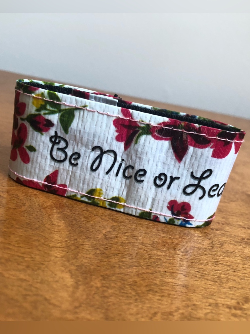Blue Q Floral "Be Nice or Leave" Coquette Retro Cat Snap Bracelet